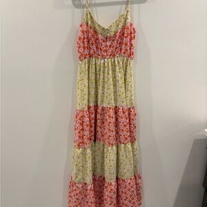 Floral Tiered Maxi Dress - Red, Yellow, White